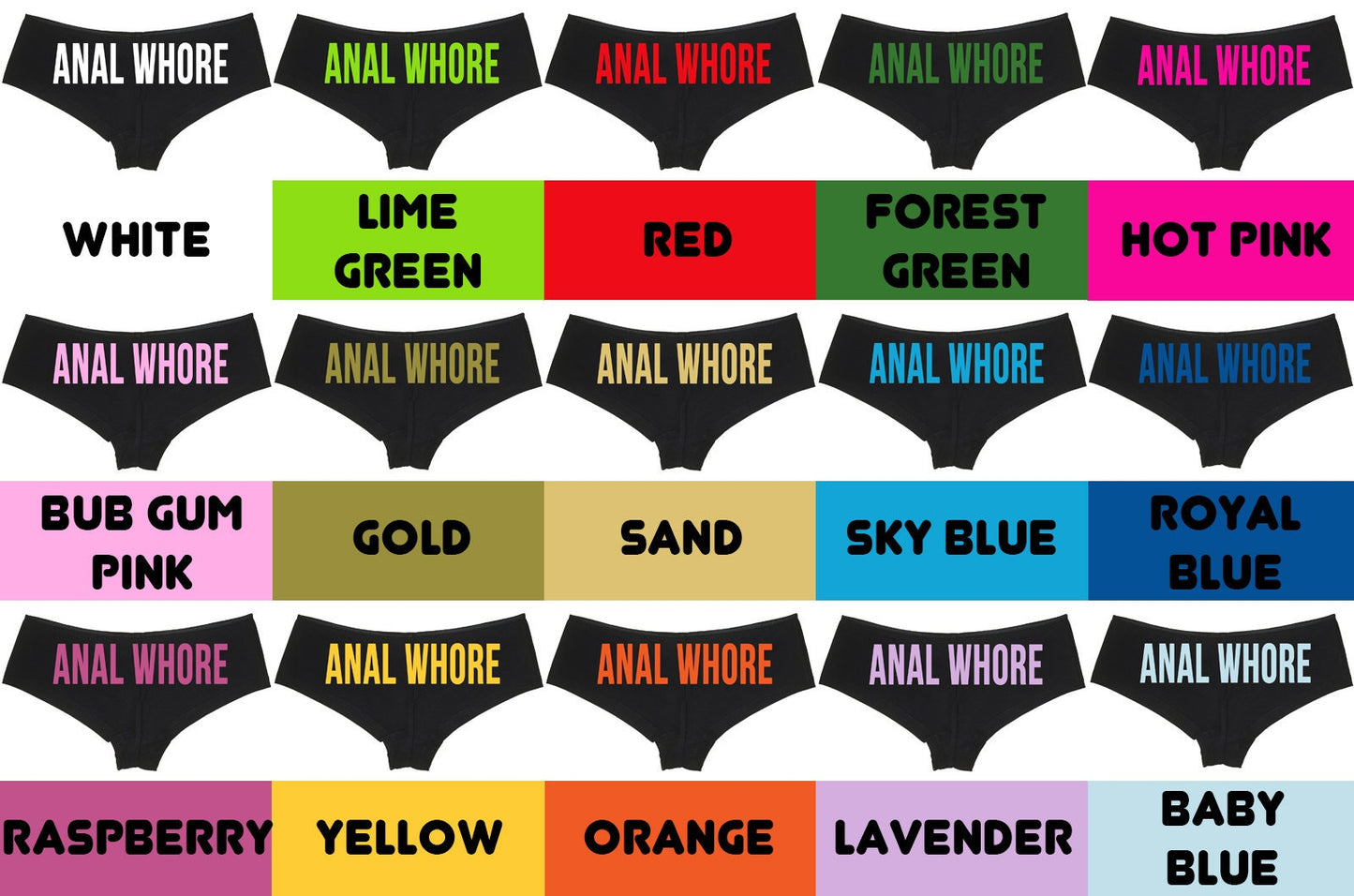Anal Whore • Black Boyshorts • Choose Your Color Text