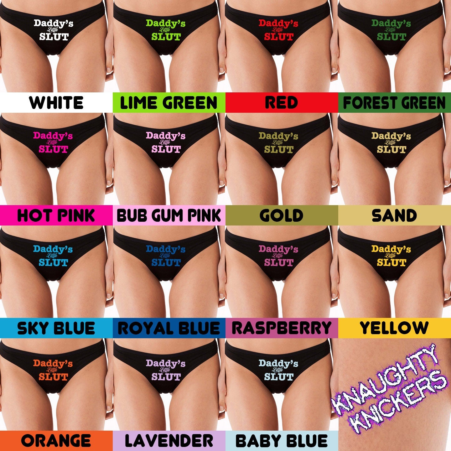 DADDY'S LITTLE SLUT flirty ddlg cgl black cotton thong panties underwear kitten show your slutty side hotwife bdsm choice of colors shared