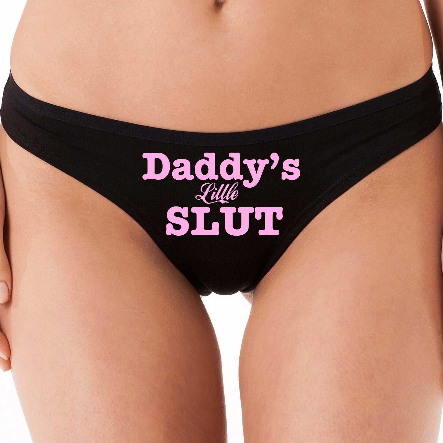 DADDY'S LITTLE SLUT flirty ddlg cgl black cotton thong panties underwear kitten show your slutty side hotwife bdsm choice of colors shared