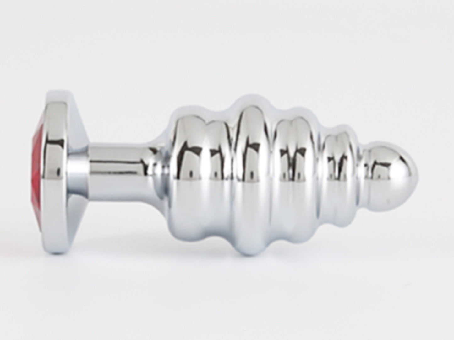 Red • Round Ribbed Crystal • Butt Plug