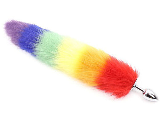 Rainbow Fox Tail Butt Plug • 16 Inch Tail