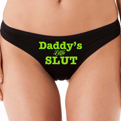 DADDY'S LITTLE SLUT flirty ddlg cgl black cotton thong panties underwear kitten show your slutty side hotwife bdsm choice of colors shared