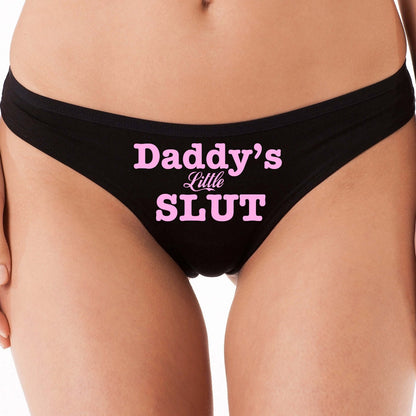 DADDY'S LITTLE SLUT flirty ddlg cgl black cotton thong panties underwear kitten show your slutty side hotwife bdsm choice of colors shared