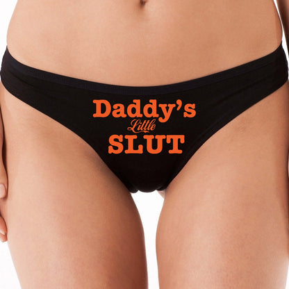 DADDY'S LITTLE SLUT flirty ddlg cgl black cotton thong panties underwear kitten show your slutty side hotwife bdsm choice of colors shared