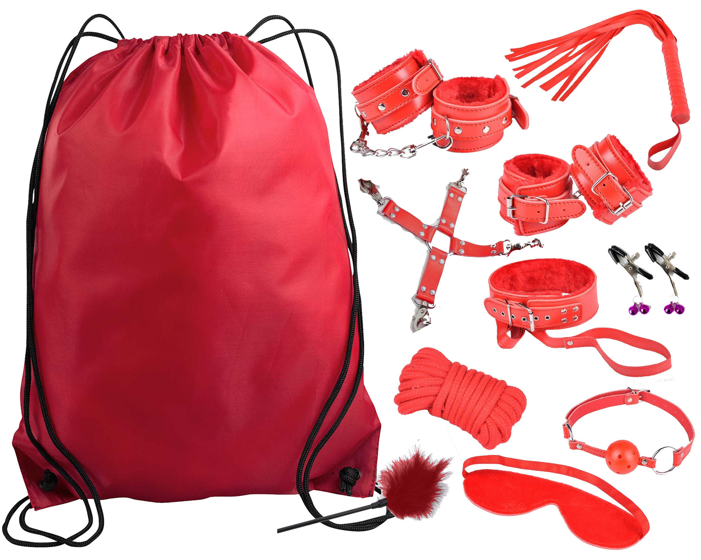 Daddy's Toy Bag Beginners Red Bondage Kit Daddy Master DDLG BDSM CGLG Submissive Dominant Rope Cuffs Leash Whip Nipple Clamps