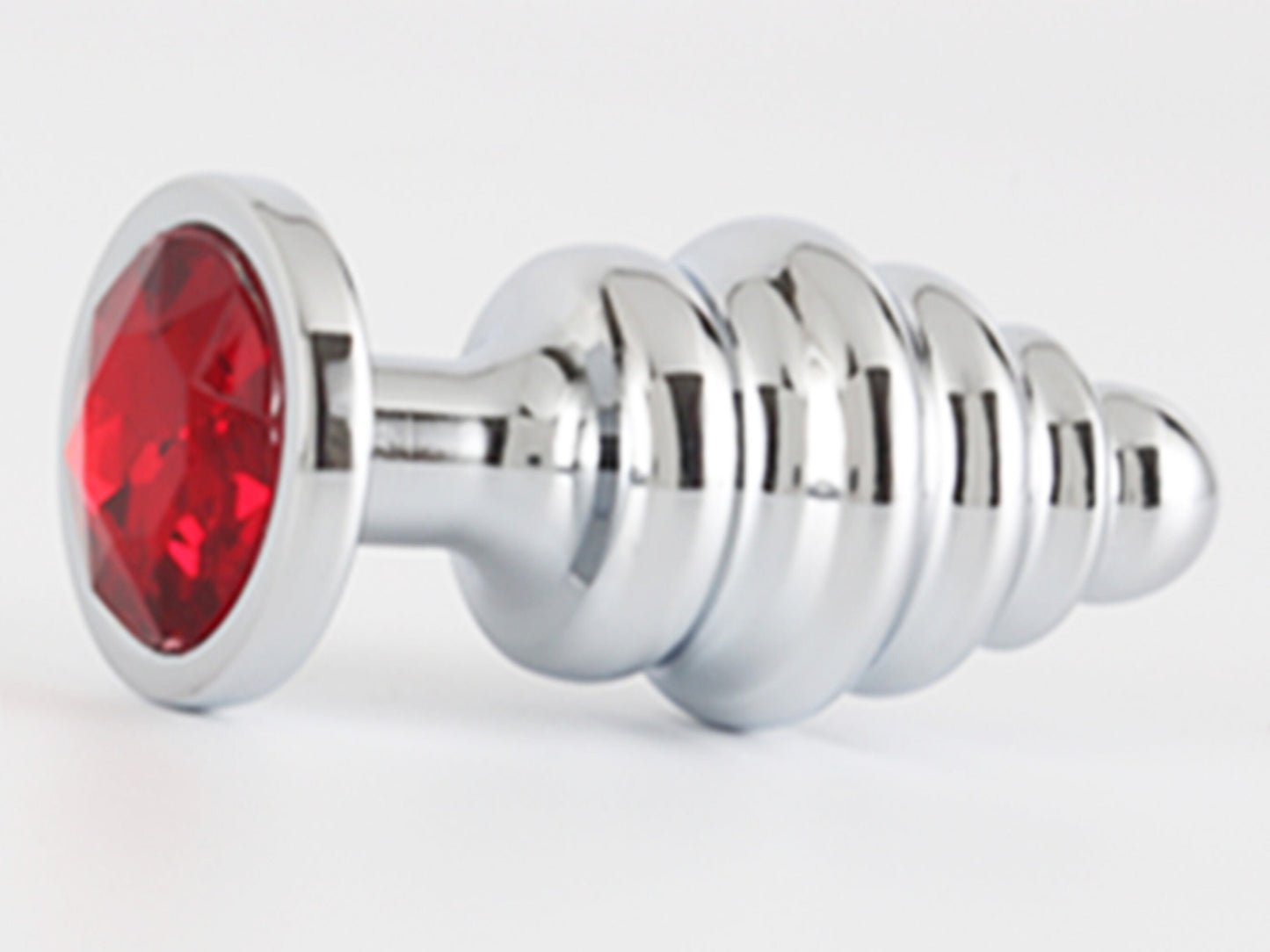 Red • Round Ribbed Crystal • Butt Plug