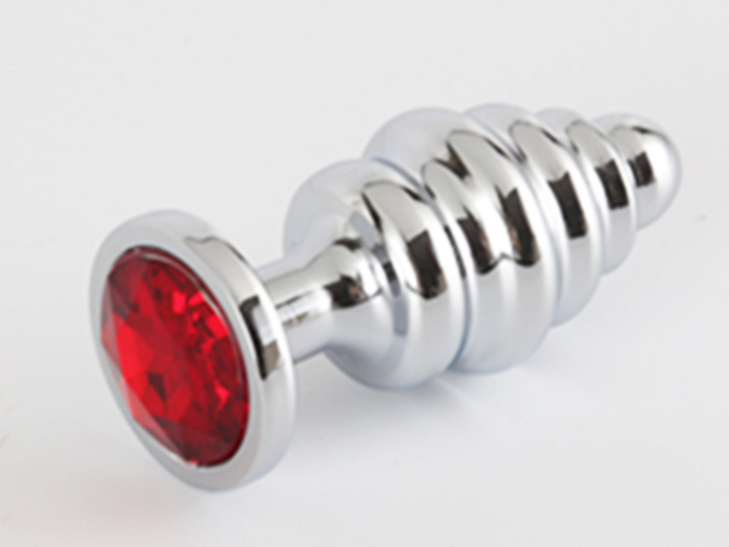 Red • Round Ribbed Crystal • Butt Plug