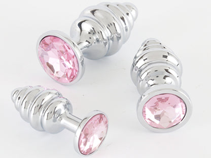 Light Pink • Round Ribbed Crystal • Butt Plug