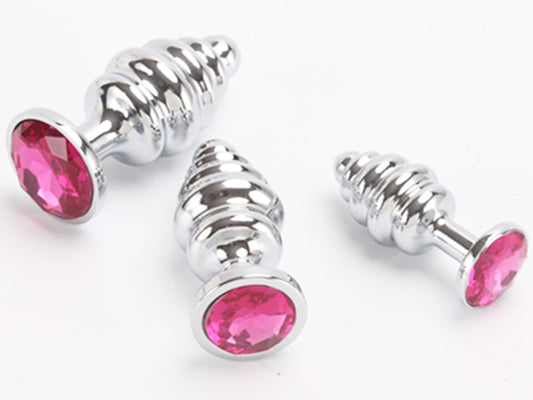 Hot Pink • Round Ribbed Crystal • Butt Plug