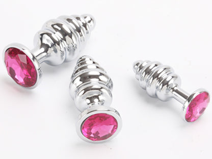 Hot Pink • Round Ribbed Crystal • Butt Plug