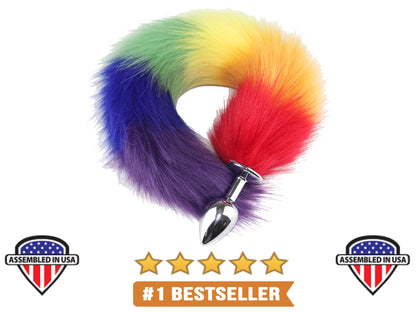 Rainbow Fox Tail Butt Plug • 16 Inch Tail