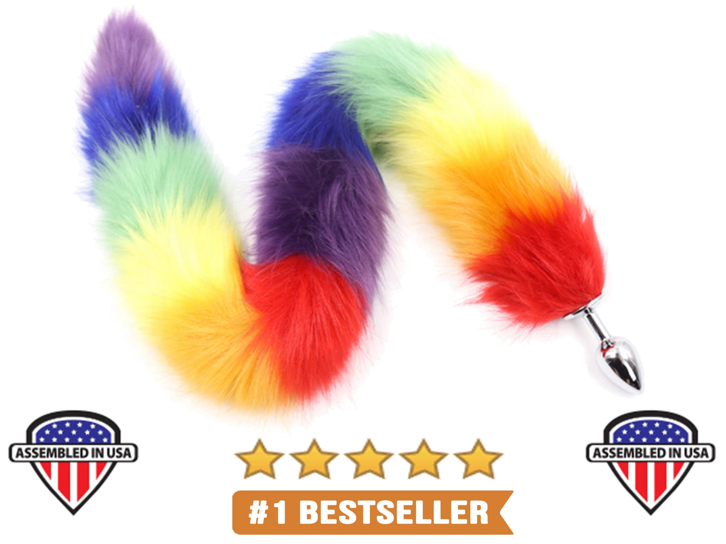 Rainbow Fox Tail Butt Plug • 29 Inch Tail