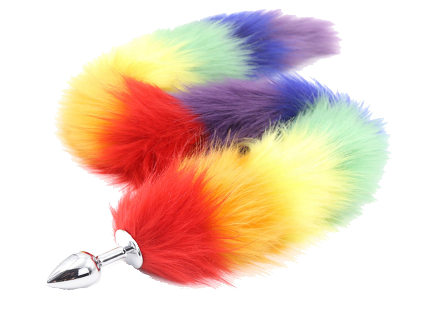 Rainbow Fox Tail Butt Plug • 29 Inch Tail
